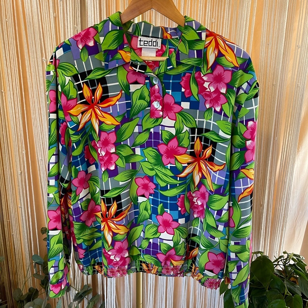 Vintage Teddi Long Sleeve Blouse Pullover Floral Multicolor XL